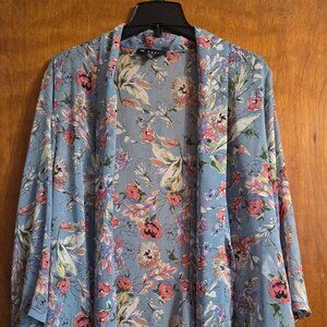 N Touch Sheer Floral Blue/Pink & White Flowers, Open Style Wrap Size Petite XL